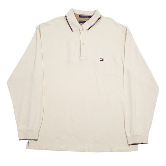 Mens Cream Tommy Hilfiger Long Sleeve Polo Shirt