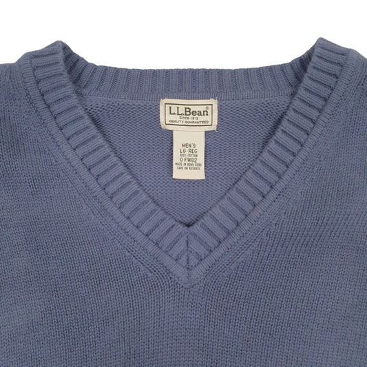 Mens Blue LL Bean Vintage V Neck Jumper
