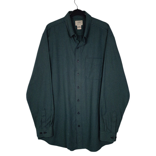 Mens Green L.L.Bean Thick Flannel Houndstooth Long Sleeve Shirt