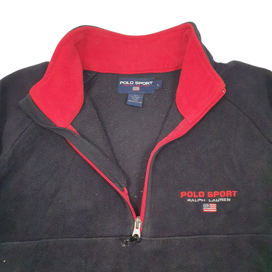 Mens Black Polo Ralph Lauren Vintage Sport Quarter Zip Jumper