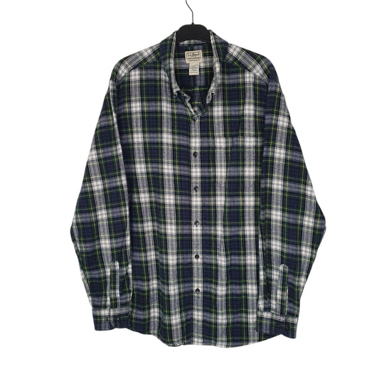 Mens Navy L.L.Bean Scotch Plaid Flannel Long Sleeve Shirt