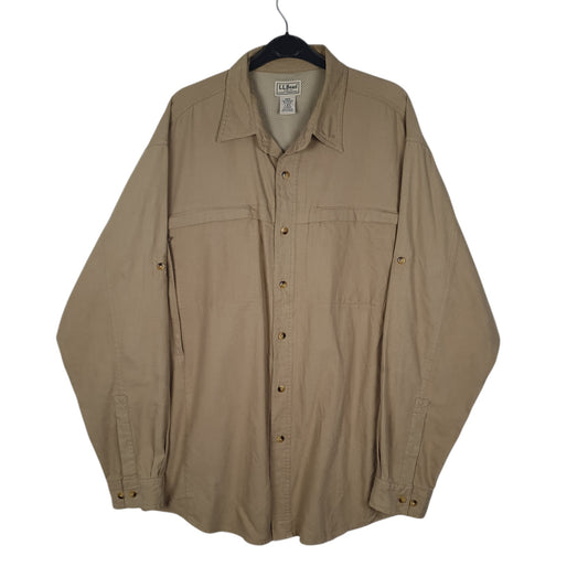 Mens Beige L.L.Bean Outdoors Hunting Long Sleeve Shirt