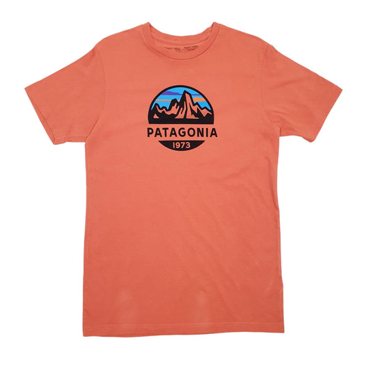 Mens Orange Patagonia Spellout Slim Fit Short Sleeve T Shirt