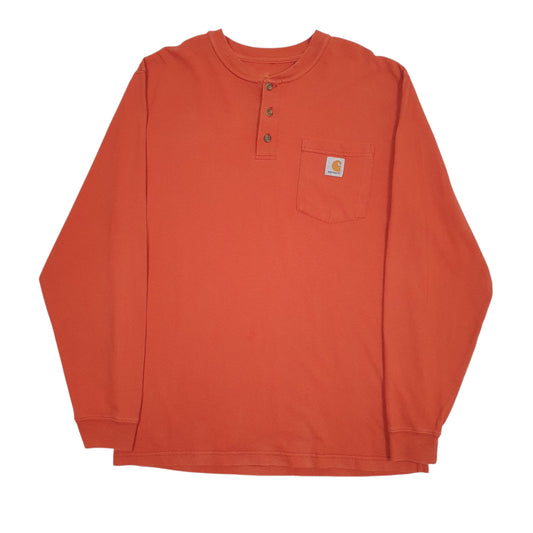Mens Orange Carhartt Henley Long Sleeve T Shirt