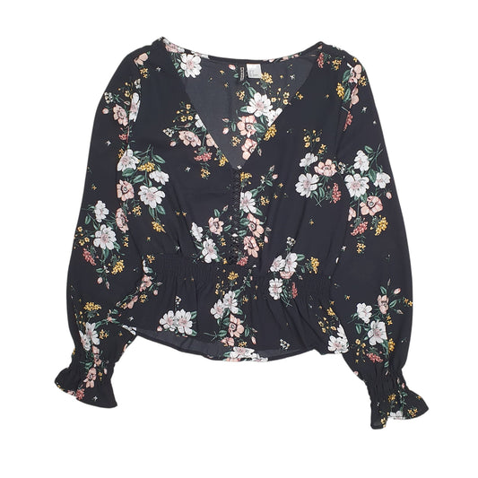 Womens Black H&M Floral Long Sleeve T Shirt