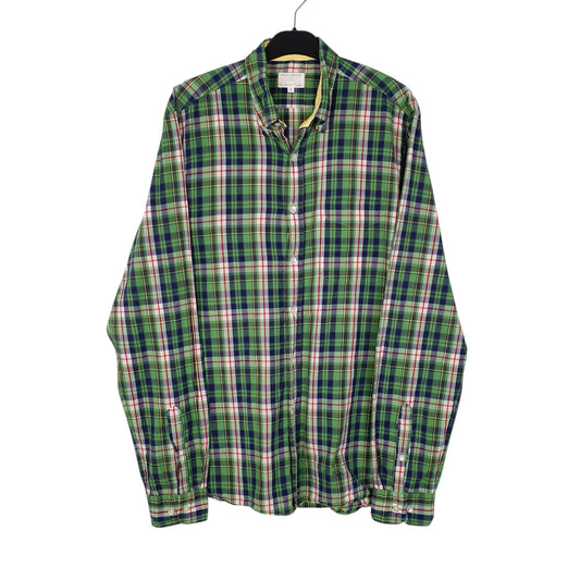 Mens Green GANT The Hugger Madras Long Sleeve Shirt