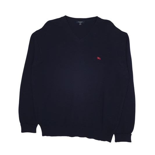 Mens Navy Burberry V Neck Jumper