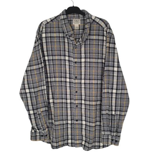 Mens Grey L.L.Bean Scotch Plaid Flannel Long Sleeve Shirt