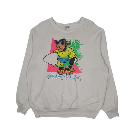 Mens White Kustom Screenworks Vintage 80s 1989 Winnipeg Zoo Crewneck Jumper