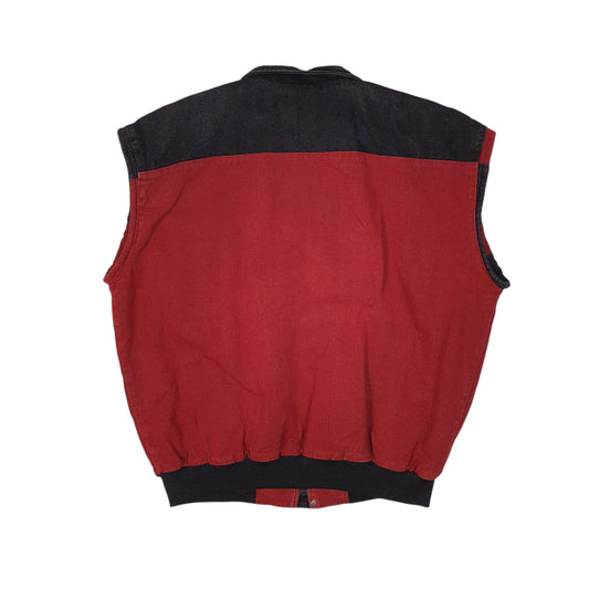Mens Red Gensen Vintage 90s Padded Vest Bodywarmer Gilet Coat