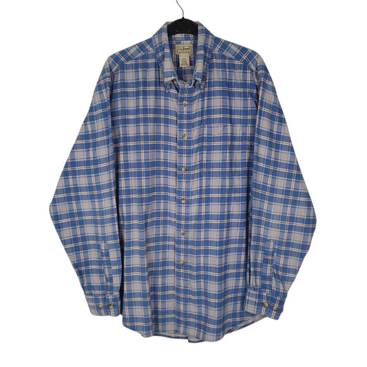 Mens Blue L.L.Bean Corduroy Flannel Plaid Long Sleeve Shirt