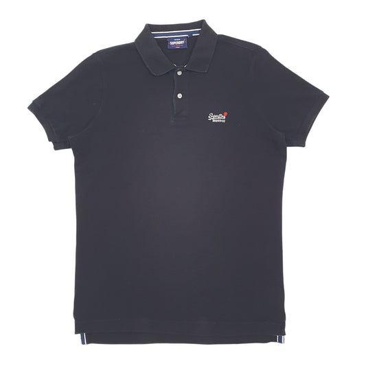 Mens Black Superdry Short Sleeve Polo Shirt
