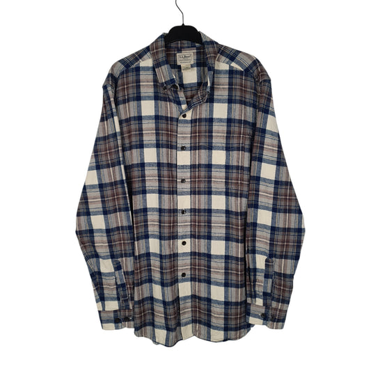 Mens Blue L.L.Bean Thick Flannel Plaid Long Sleeve Shirt
