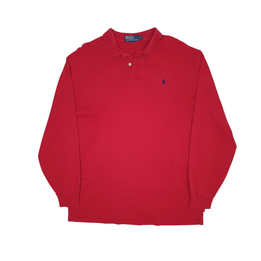 Mens Red Polo Ralph Lauren Long Sleeve Polo Shirt