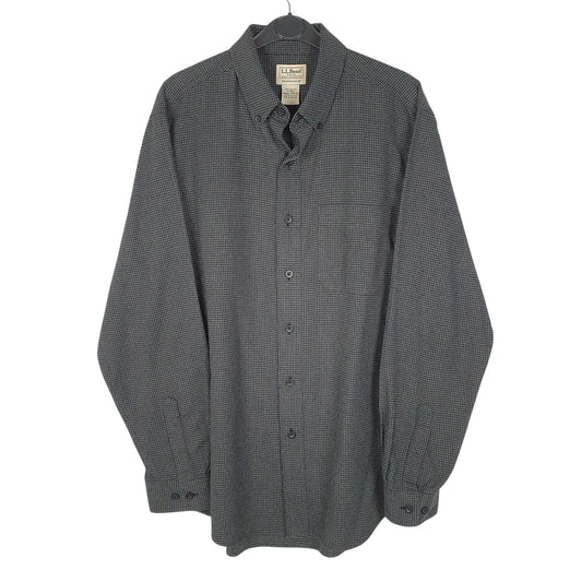 Mens Grey L.L.Bean Thick Houndstooth Long Sleeve Shirt