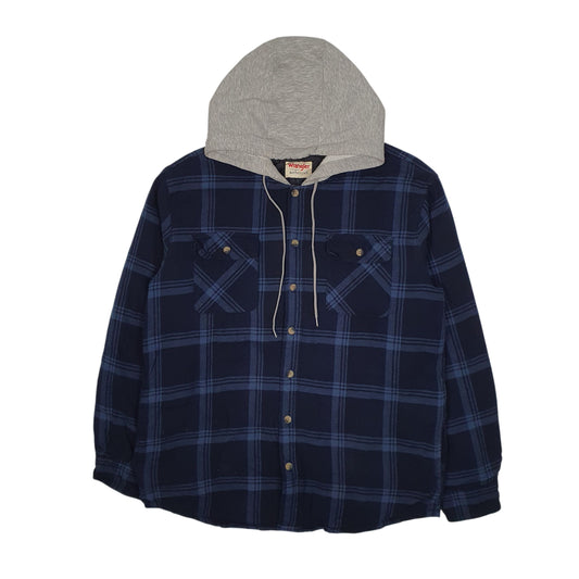 Mens Navy Wrangler Plaid Hoodie Coat