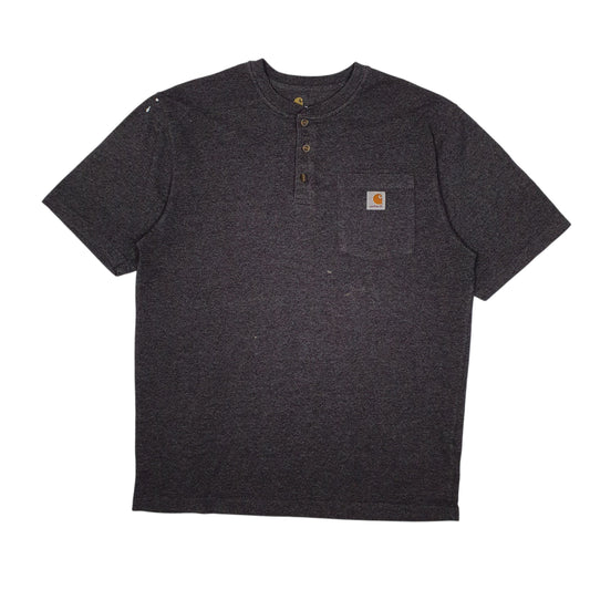 Mens Grey Carhartt Henley Short Sleeve T Shirt