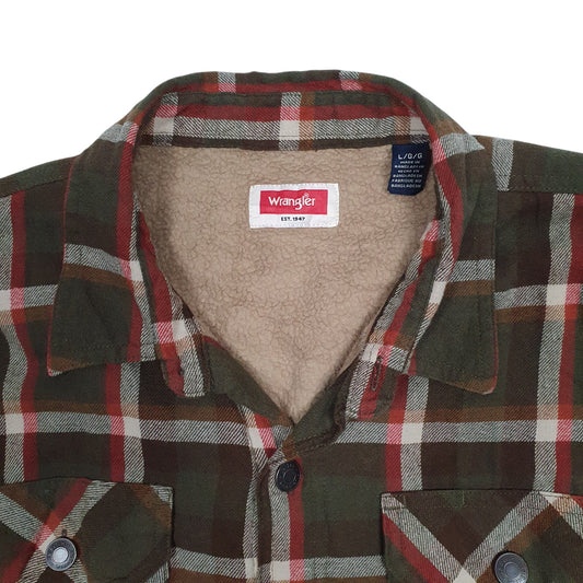 Mens Khaki Wrangler Overshirt Sherpa Lined Coat