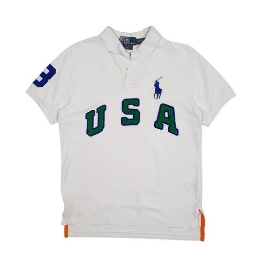 Mens White Polo Ralph Lauren USA Short Sleeve Polo Shirt