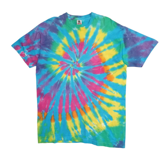 Mens Blue Fruit Of The Loom Single Stitch Vintage 90s Tie Dye Short Sleeve T Shirt