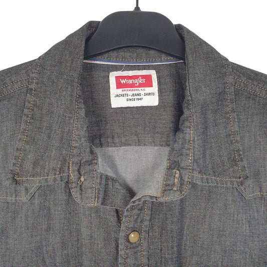 Mens Grey Wrangler Pearl Snap Denim Shirt