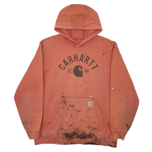 Mens Orange Carhartt Spellout Hoodie Jumper