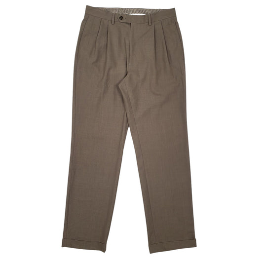 Mens Khaki Ralph Lauren Double Pleated Formal Trousers