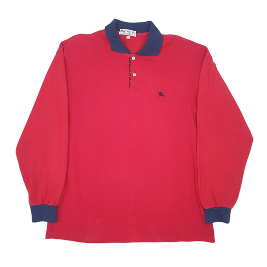 Mens Red Burberry Vintage Long Sleeve Polo Shirt