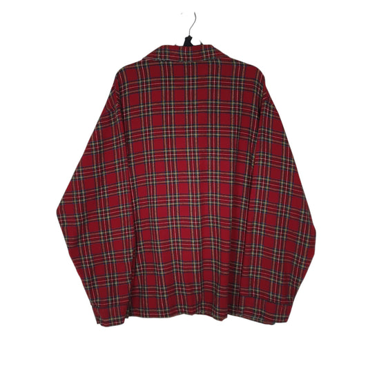 Mens Red L.L.Bean Thick Flannel Plaid Cardigan Shirt