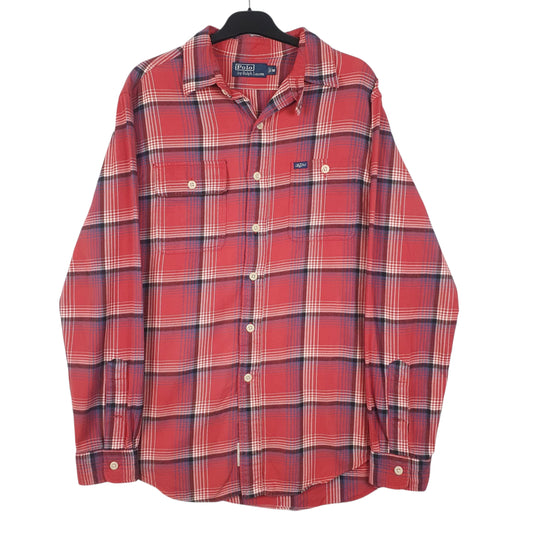 Mens Red Polo Ralph Lauren Flannel Plaid Long Sleeve Shirt