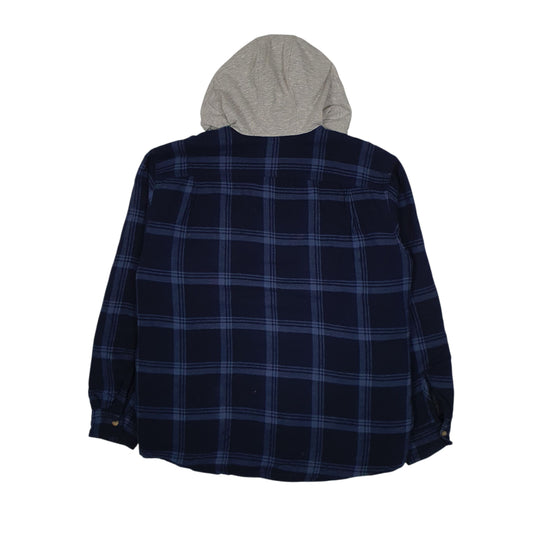 Mens Navy Wrangler Plaid Hoodie Coat
