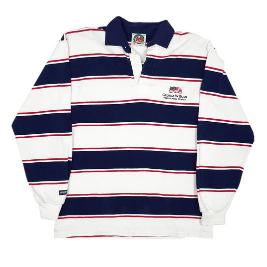 Mens White Barbarian Rugby George W. Bush Long Sleeve Polo Shirt