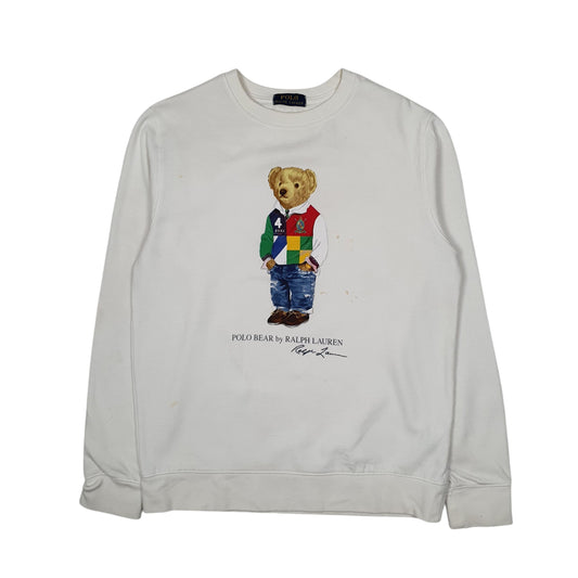 Mens White Polo Ralph Lauren Polo Bear Crewneck Jumper