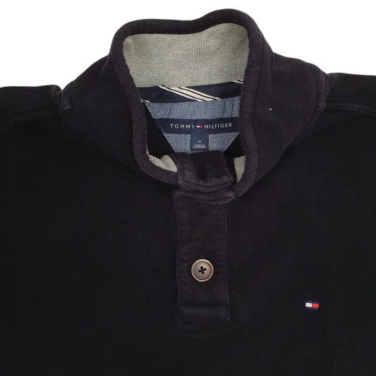 Mens Black Tommy Hilfiger Button Up Quarter Zip Jumper