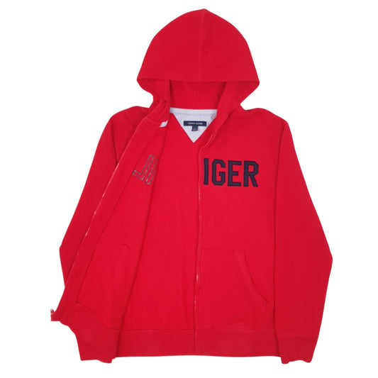 Mens Red Tommy Hilfiger Spellout Full Zip Jumper
