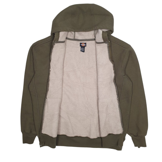 Mens Green Dickies Hoodie Fleece Lined Full Zip Jumper