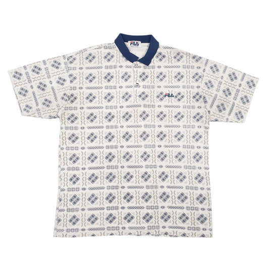 Mens White Fila Short Sleeve Polo Shirt