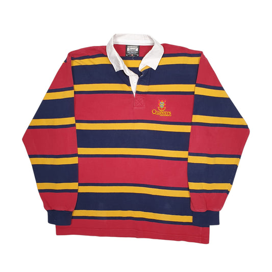 Mens Red Barbarian Rugby Queens University Long Sleeve Polo Shirt