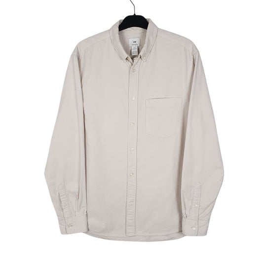 Mens Cream H&M Corduroy Long Sleeve Shirt