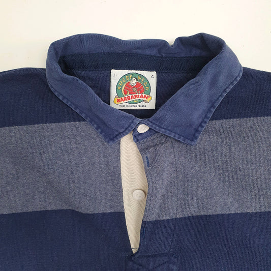 Mens Blue Barbarian Rugby Hoodie Polo Shirt