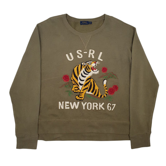 Womens Khaki Polo Ralph Lauren Embroiderd Crewneck Jumper