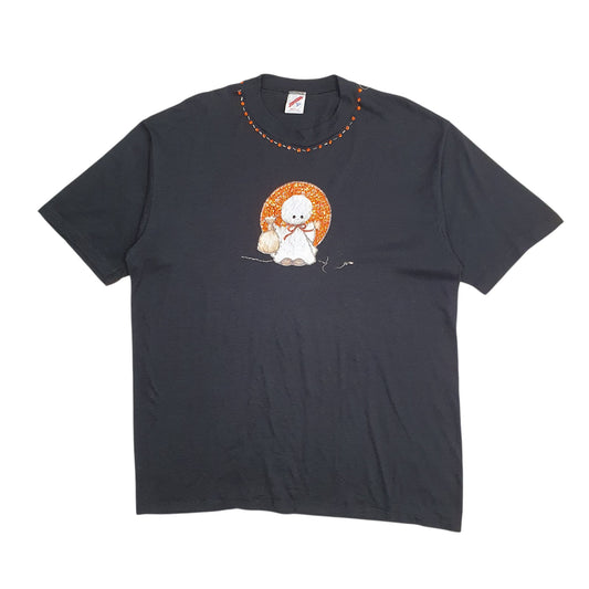 Mens Black Jerzees Single Stitch Vintage 80s Short Sleeve T Shirt