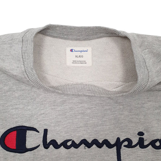 Mens Grey Champion Spellout Crewneck Jumper