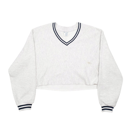 Womens Grey Champion Reverse Weave Croptop V Neck Jumper