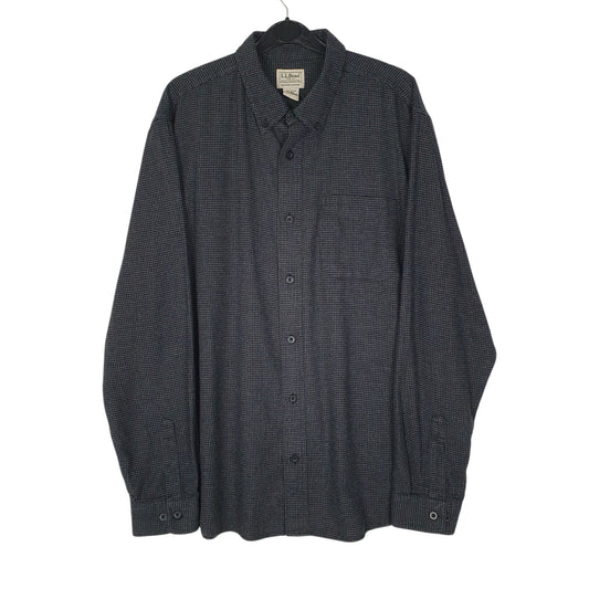 Mens Grey L.L.Bean Houndstooth Flannel Long Sleeve Shirt
