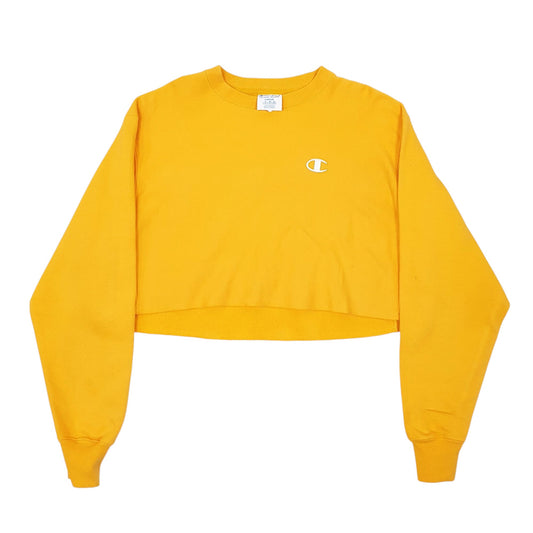 Womens Yellow Champion Reverse Weave Croptop Crewneck Jumper