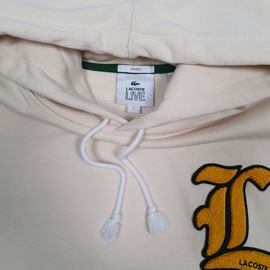 Mens Cream Lacoste Live Hoodie Jumper