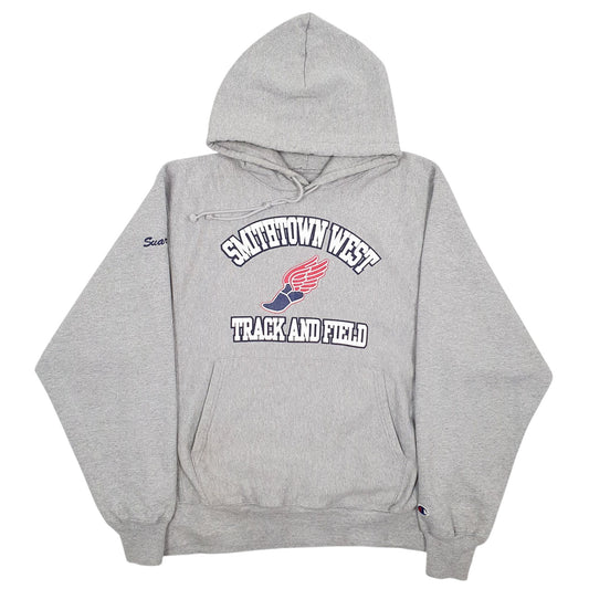 Mens Grey Champion 00s Reverse Weave Track And Field Hoodie Jumper