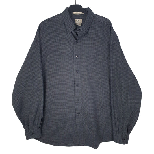 Mens Grey L.L.Bean Thick Houndstooth Flannel Long Sleeve Shirt