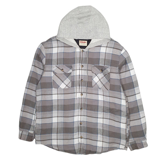 Mens Grey Wrangler Plaid Overshirt Coat